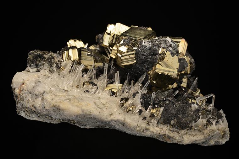 PYRITE on QUARTZ and TETRAHEDRITE