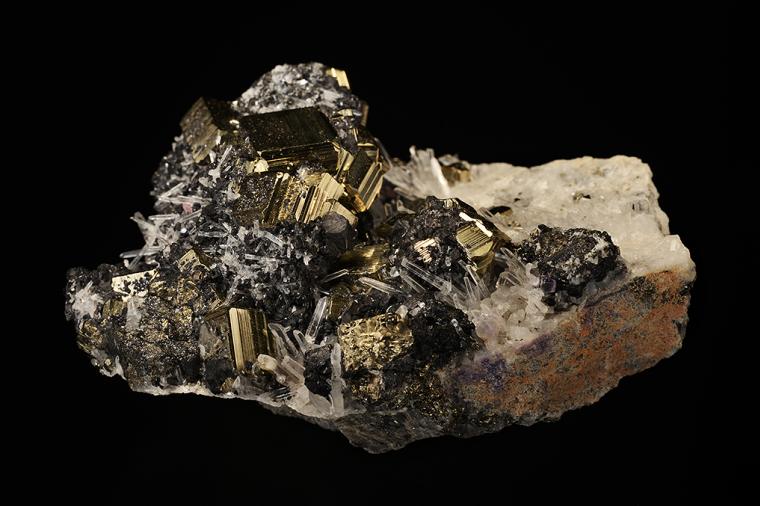 PYRITE on QUARTZ and TETRAHEDRITE