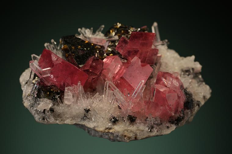 RHODOCHROSITE with TETRAHEDRITE on QUARTZ