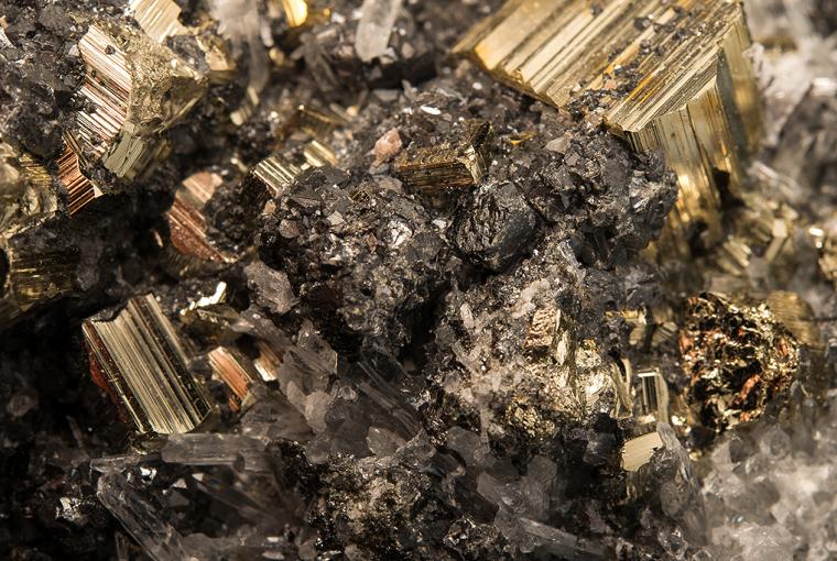 PYRITE with TETRAHEDRITE, HÜBNERITE, RHODOCHROSITE and QUARTZ