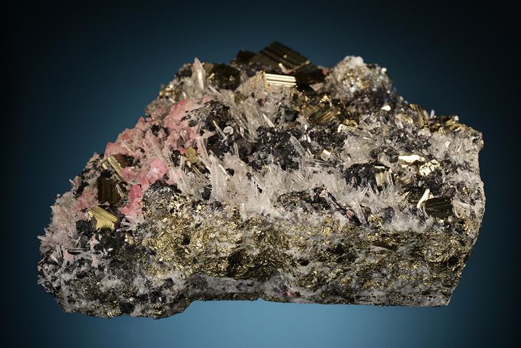 PYRITE with TETRAHEDRITE, HÜBNERITE, RHODOCHROSITE and QUARTZ
