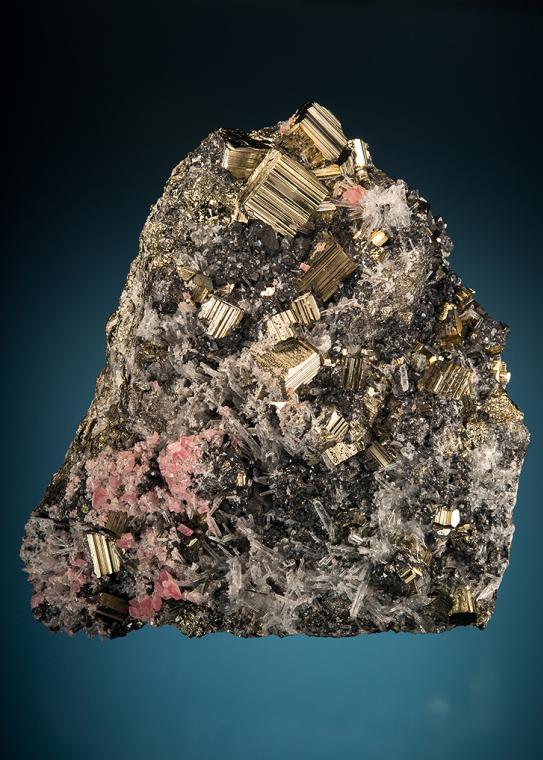 PYRITE with TETRAHEDRITE, HÜBNERITE, RHODOCHROSITE and QUARTZ