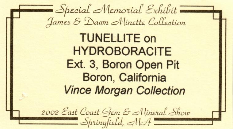 TUNELLITE on HYDROBORACITE