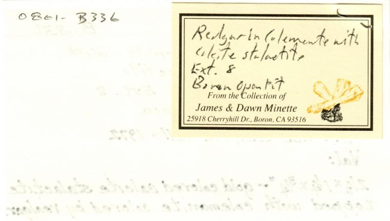 COLEMANITE with REALGAR on CALCITE