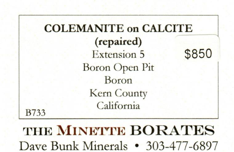COLEMANITE on CALCITE (repaired)