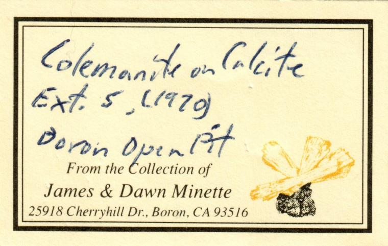 COLEMANITE on CALCITE (repaired)