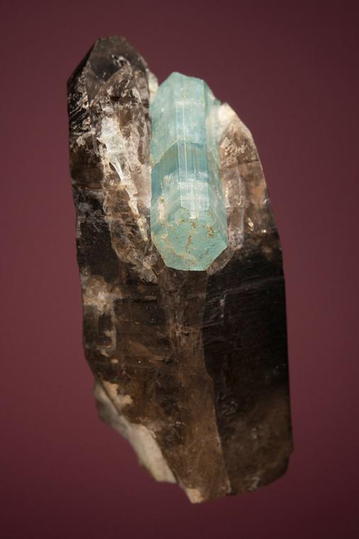 BERYL var. Aquamarine on QUARTZ var. Smoky