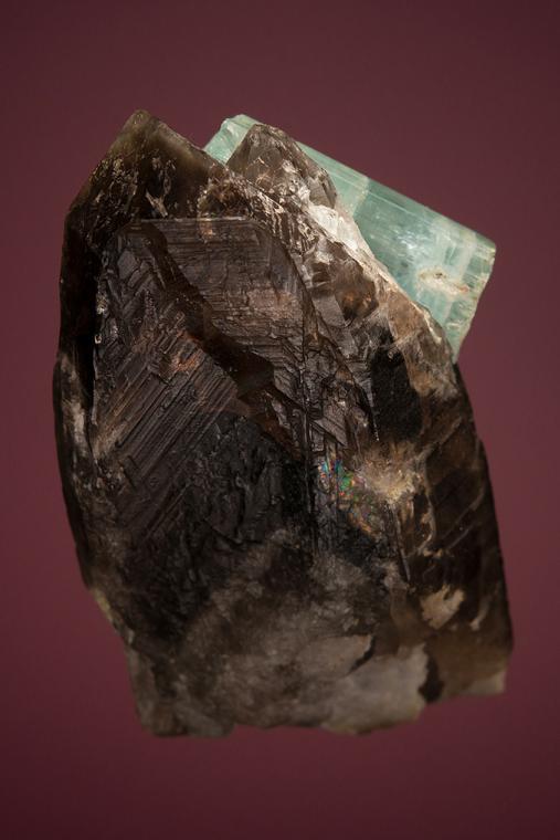 BERYL var. Aquamarine on QUARTZ var. Smoky