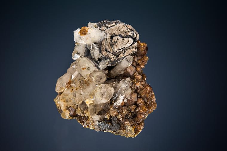 GALENA with QUARTZ on ANDRADITE