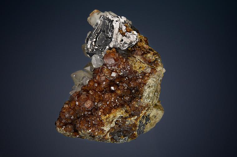 GALENA with QUARTZ on ANDRADITE