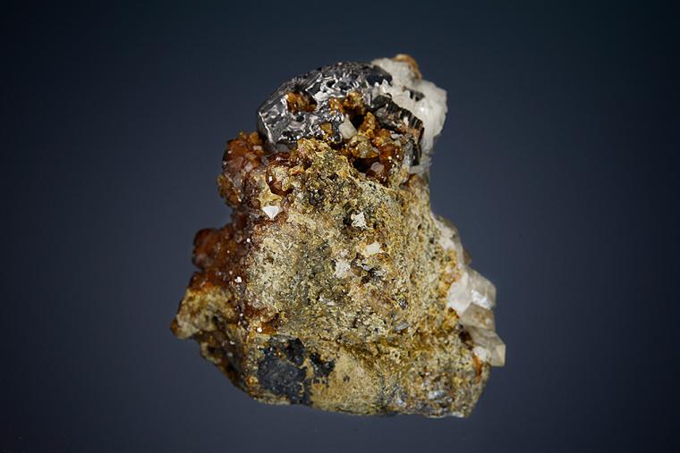 GALENA with QUARTZ on ANDRADITE