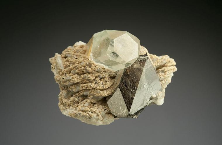 TOPAZ with QUARTZ var. Smoky on ALBITE
