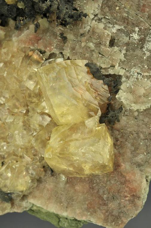 CALCITE with COPPER on PREHNITE