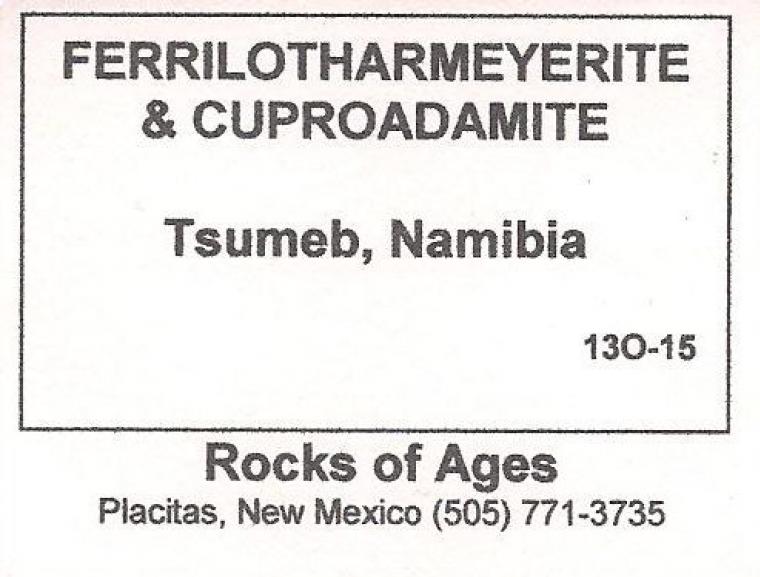 FERRILOTHARMEYERITE with CUPROADAMITE