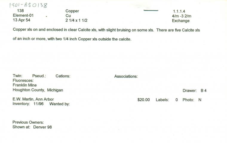 COPPER in CALCITE