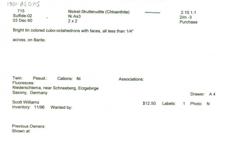 NICKELSKUTTERUDITE var. Chloanthite