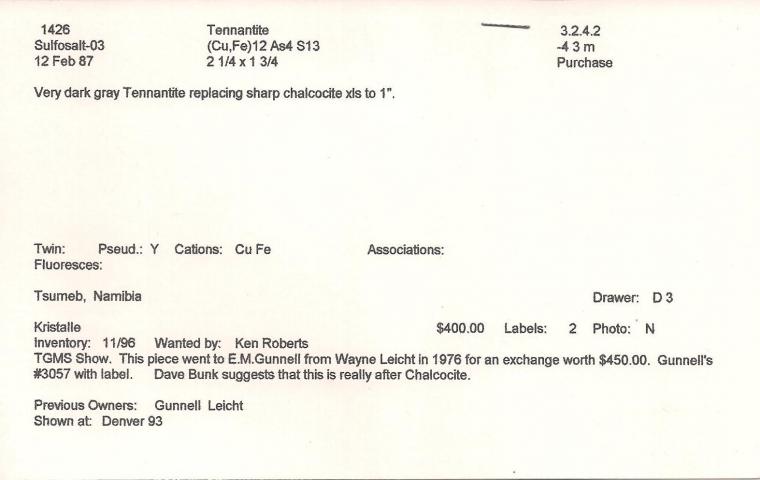 TENNANTITE after CHALCOCITE