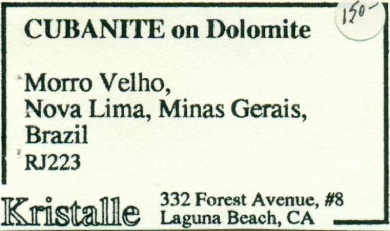 CUBANITE with PYRRHOTITE on DOLOMITE