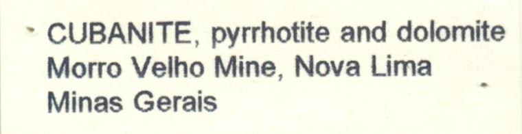 CUBANITE with PYRRHOTITE on DOLOMITE