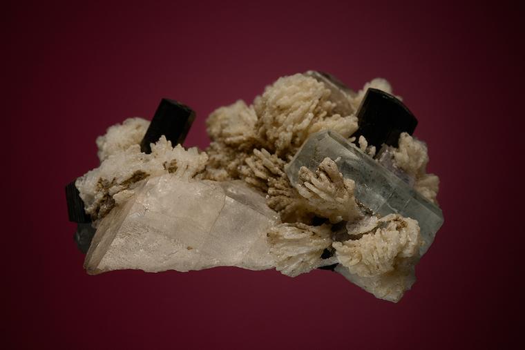 APATITE with BERYL and SCHORL on ALBITE var. Cleavelandite