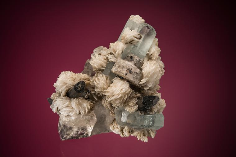 APATITE with BERYL and SCHORL on ALBITE var. Cleavelandite