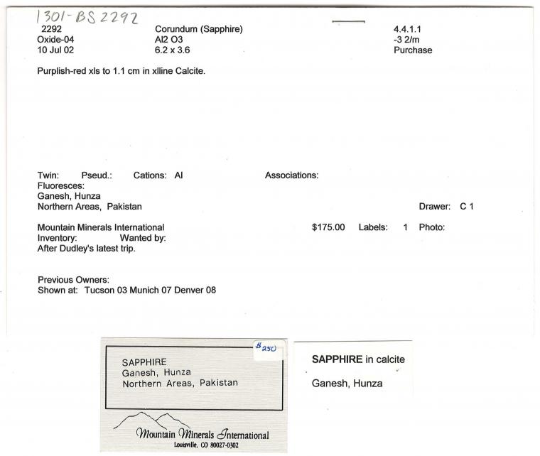 CORUNDUM var. Sapphire in CALCITE