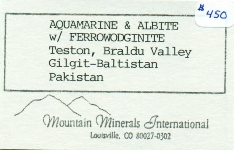 BERYL var. Aquamarine with ALBITE and FERROWODGINITE