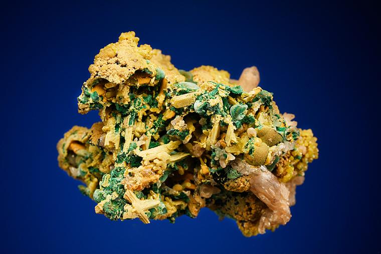 PYROMORPHITE with CERUSSITE on MALACHITE