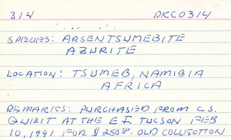 AZURITE on ARSENTSUMEBITE (type locality)