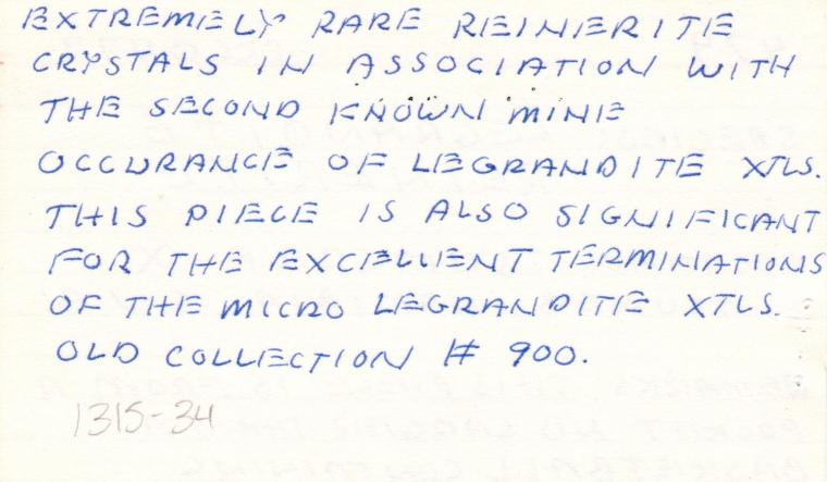 LEGRANDITE with REINERITE (type locality)