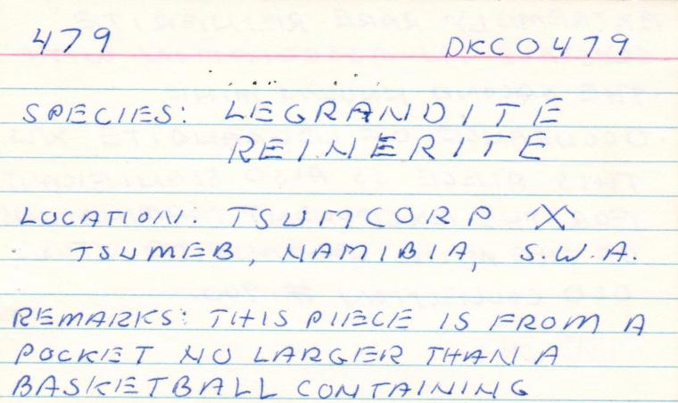 LEGRANDITE with REINERITE (type locality)