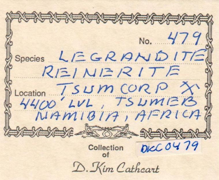 LEGRANDITE with REINERITE (type locality)