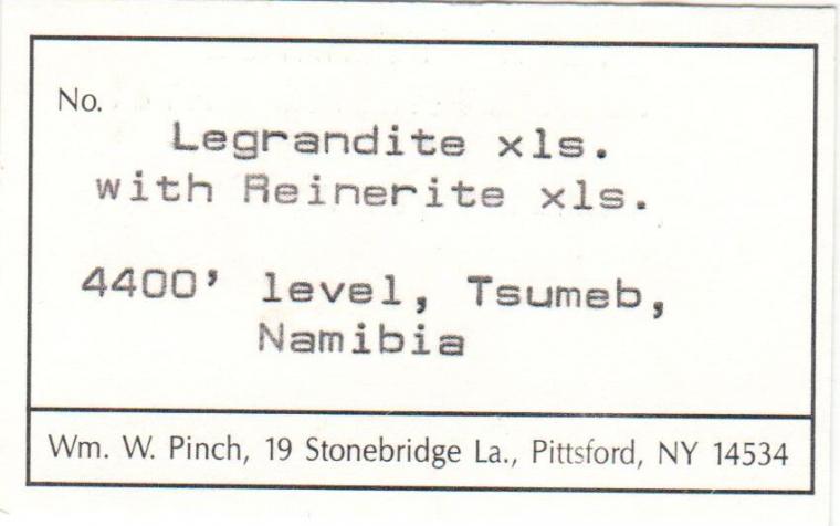 LEGRANDITE with REINERITE (type locality)