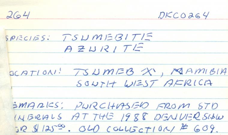 AZURITE on TSUMEBITE (type locality)