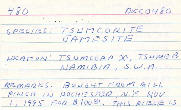 TSUMCORITE (type locality) with JAMESITE (type locality)