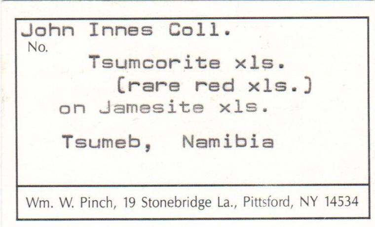 TSUMCORITE (type locality) with JAMESITE (type locality)