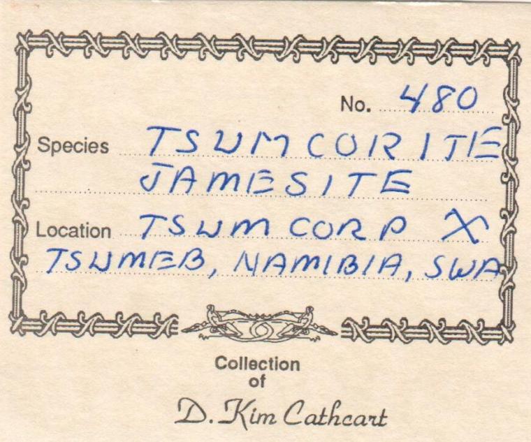 TSUMCORITE (type locality) with JAMESITE (type locality)