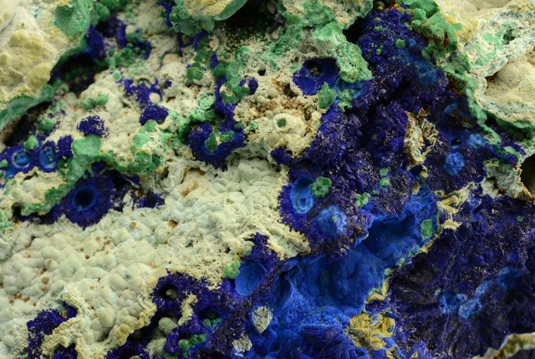 AZURITE with CHALCOALUMITE and MALACHITE