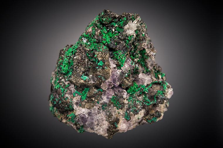MALACHITE and FLUORITE on TETRAHEDRITE