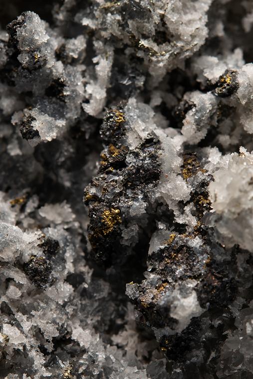 GOLD with SPHALERITE and PYRITE on QUARTZ