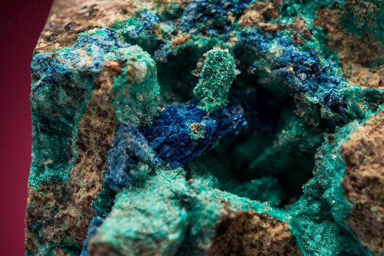 AJOITE with SHATTUCKITE and CALCITE