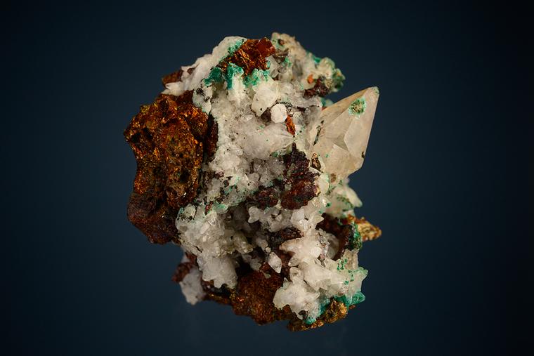 CALCITE with MALACHITE on CHALCOPYRITE