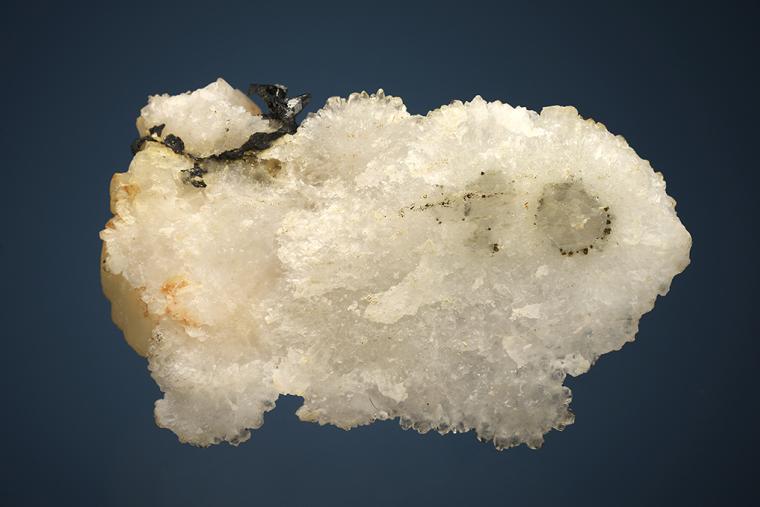 ACANTHITE after PYRARGYRITE(?) with CALCITE on QUARTZ