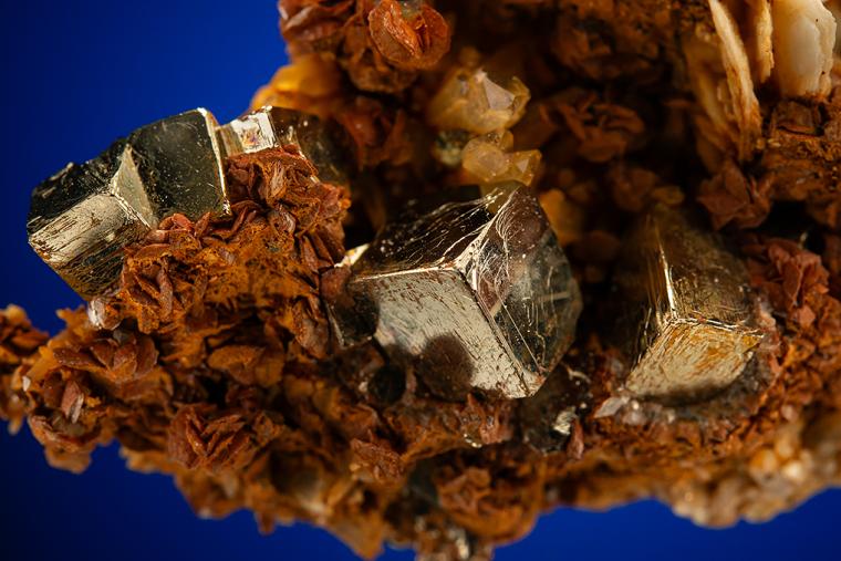 PYRITE with BARITE on SIDERITE and QUARTZ