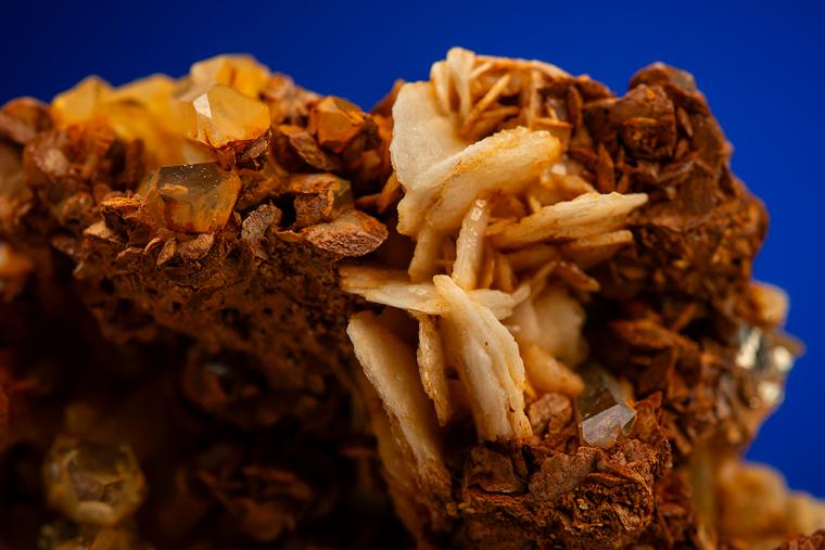 PYRITE with BARITE on SIDERITE and QUARTZ