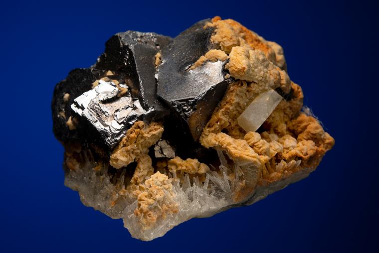 GALENA with BARITE and QUARTZ after DOLOMITE on QUARTZ