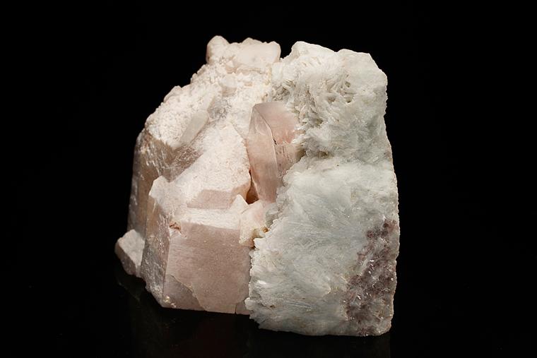 BERYL var. Morganite on ALBITE var. Cleavelandite and QUARTZ