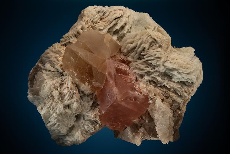 BERYL var. Morganite with QUARTZ on ALBITE var. Cleavelandite