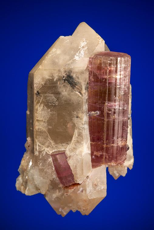 ELBAITE with LEPIDOLITE and ALBITE var. Cleavelandite on QUARTZ