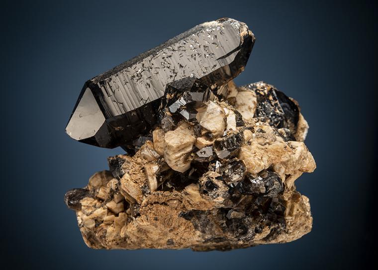 QUARTZ var. Smoky on MICROCLINE